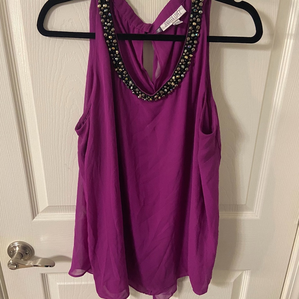 Purple Beaded Neckline Split-Back Top